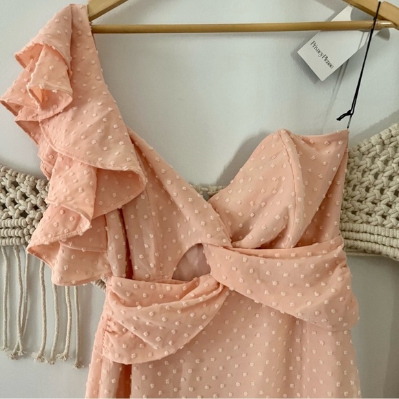 Revolve Privacy Please Peach One Shoulder Flutter Sleeve Trumpet Maxi Dress - Picture 3 of 12